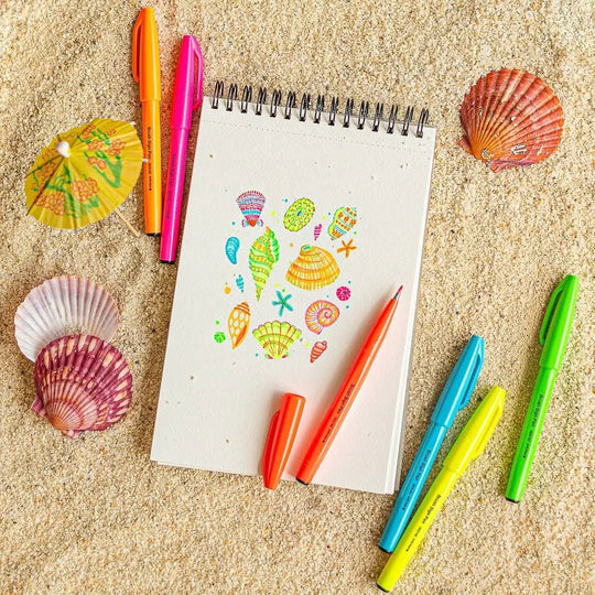 Pentel Arts Sign Pen Brush Tip, Assorted Fluorescent Colors, 6 - Pk - Pentel of America, Ltd.