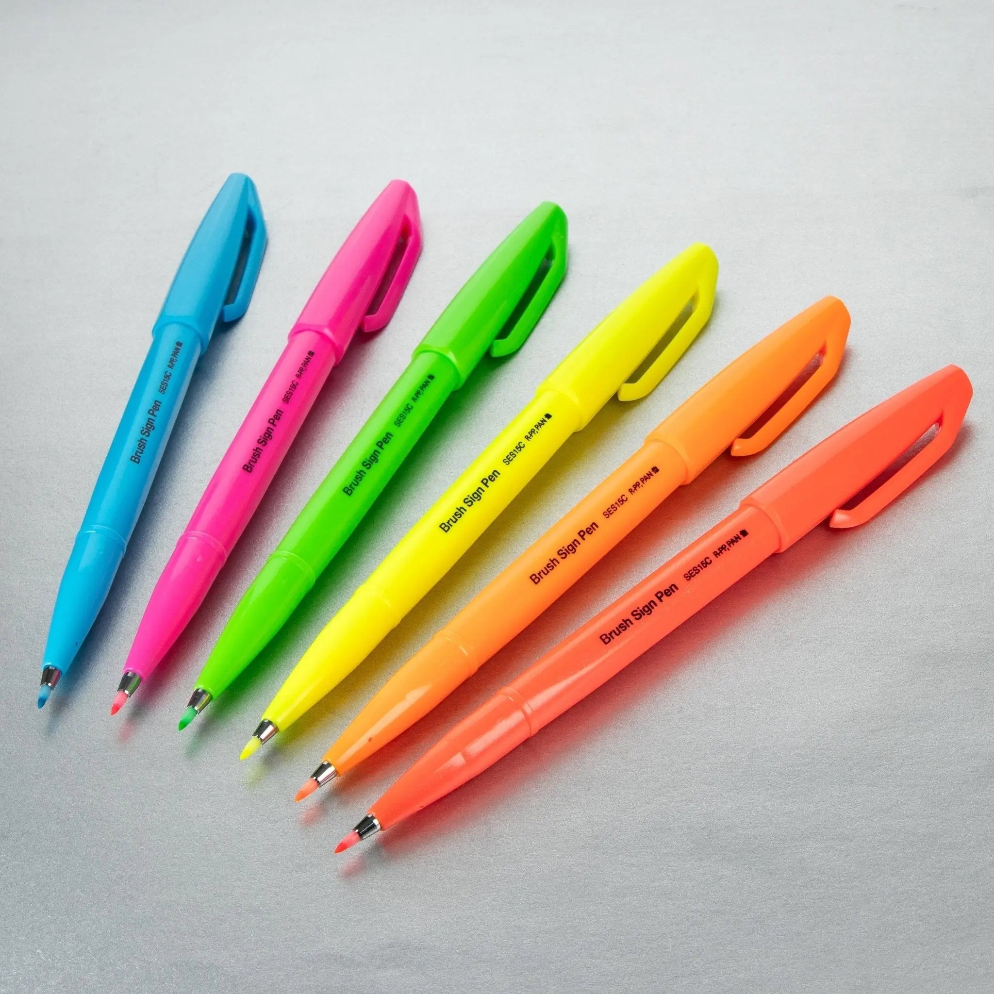 Pentel Arts Sign Pen Brush Tip, Assorted Fluorescent Colors, 6-Pk