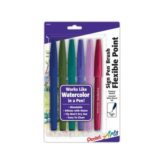 Pentel Arts Sign Pen Brush Tip, Assorted Pastel Colors, 6 - Pk - Pentel of America, Ltd.