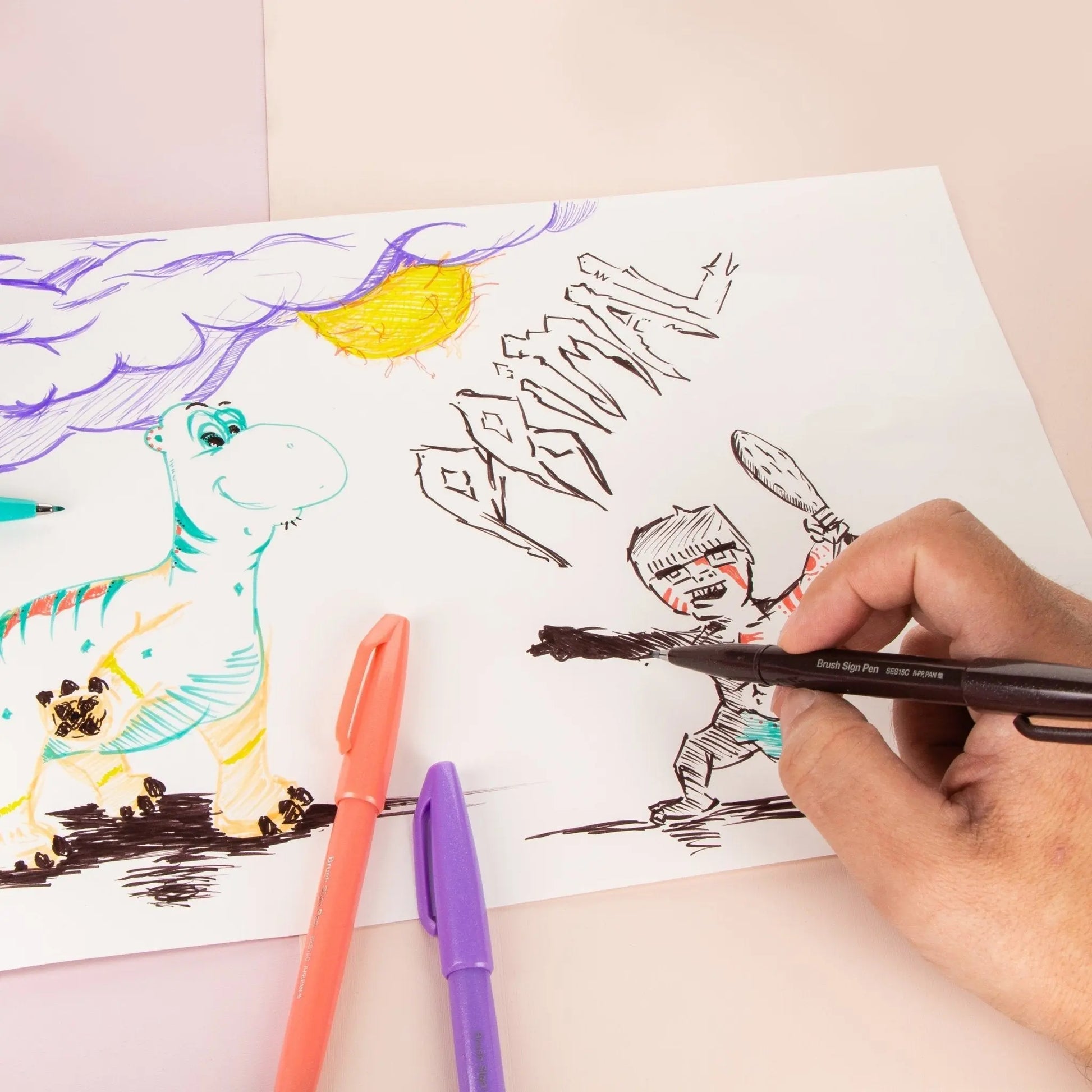 Pentel Arts Sign Pen Brush Tip, Assorted Vacation Colors, 6 - Pk - Pentel of America, Ltd.