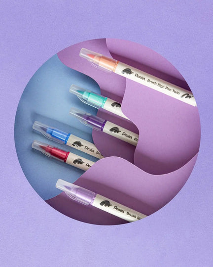 Pentel Arts Sign Pen Twin Brush, 6 - Pack, Plastic Box (Blue Hues) - Pentel of America, Ltd.