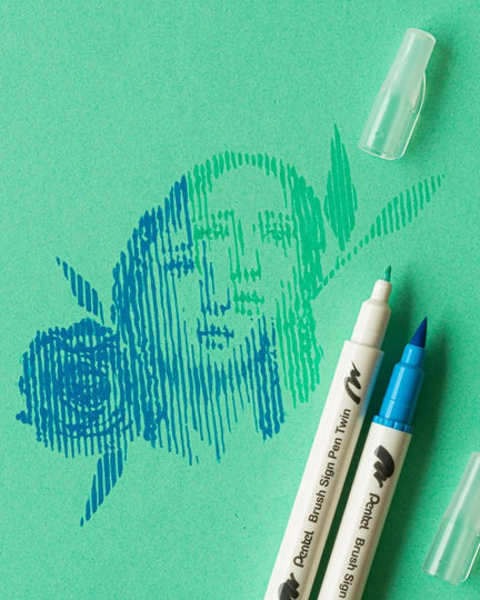 Pentel Arts Sign Pen Twin Brush, 6 - Pack, Plastic Box (Yellow Hues) - Pentel of America, Ltd.