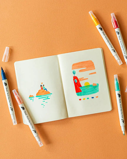 Pentel Arts Sign Pen Twin Brush, 6 - Pack, Plastic Box (Yellow Hues) - Pentel of America, Ltd.