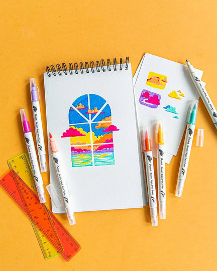 Pentel Arts Sign Pen Twin Brush, 6 - Pack, Plastic Box (Yellow Hues) - Pentel of America, Ltd.