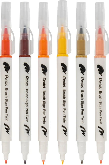 Pentel Arts Sign Pen Twin Brush, 6 - Pack, Plastic Box (Yellow Hues) - Pentel of America, Ltd.