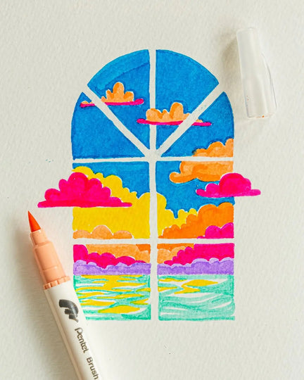 Pentel Arts Sign Pen Twin Brush, 6 - Pack, Plastic Box (Yellow Hues) - Pentel of America, Ltd.