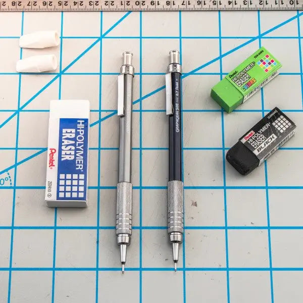 Pentel Drafting Kit with Graph Gear 500 Automatic Drafting Pencil, 0.7mm, Blue Barrel, Lead and Mini Eraser (PG527LEBP) - Pentel of America, Ltd.