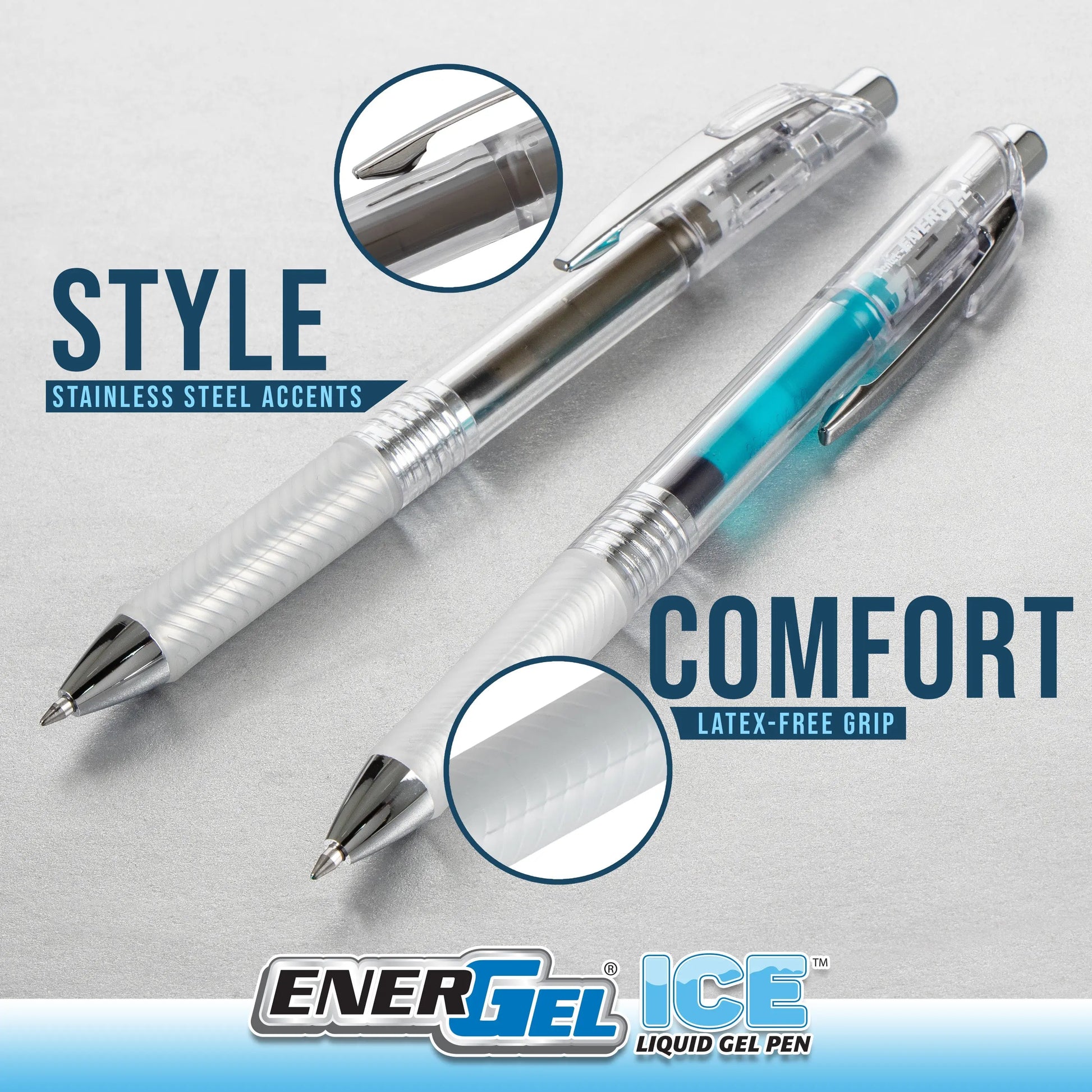 Pentel EnerGel ICE Liquid Gel Pen, (0.7mm), Metal Tip, Medium Line, Transparent Barrel - Pentel of America, Ltd.