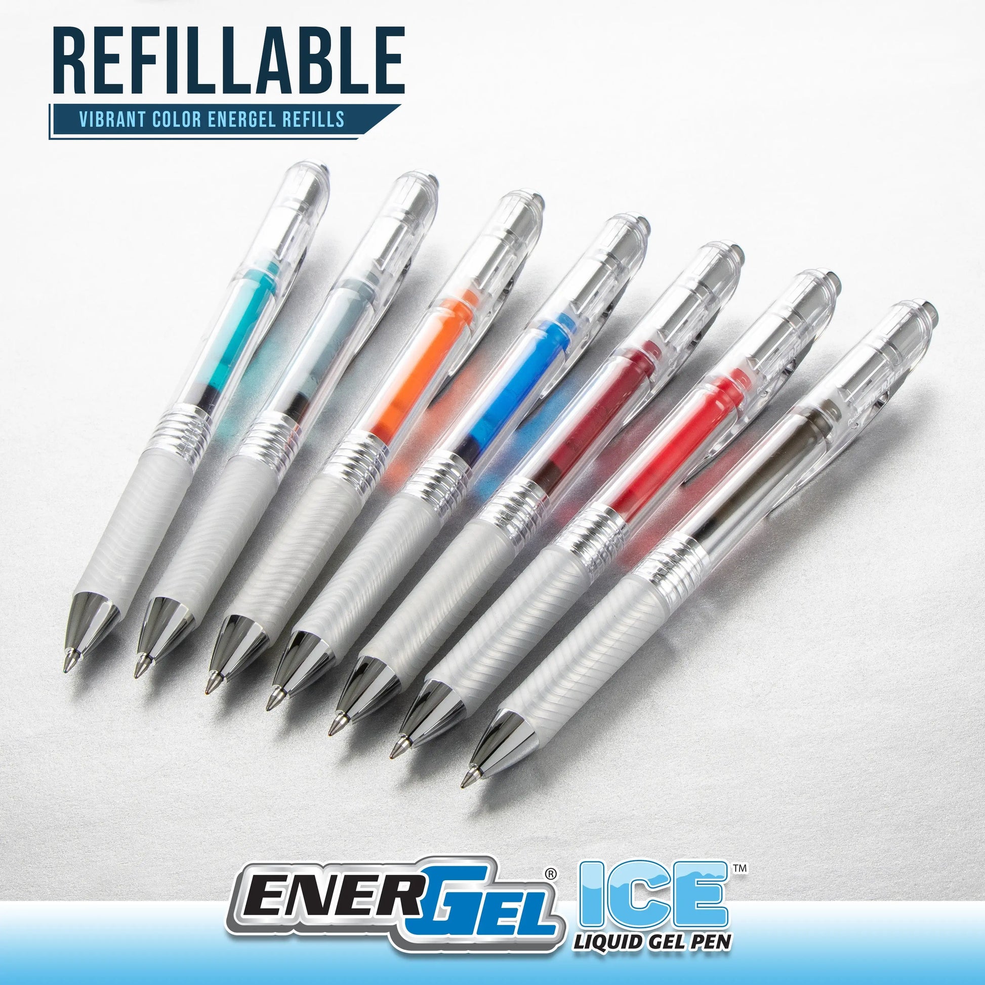 Pentel EnerGel ICE Liquid Gel Pen, (0.7mm), Metal Tip, Medium Line, Transparent Barrel - Pentel of America, Ltd.