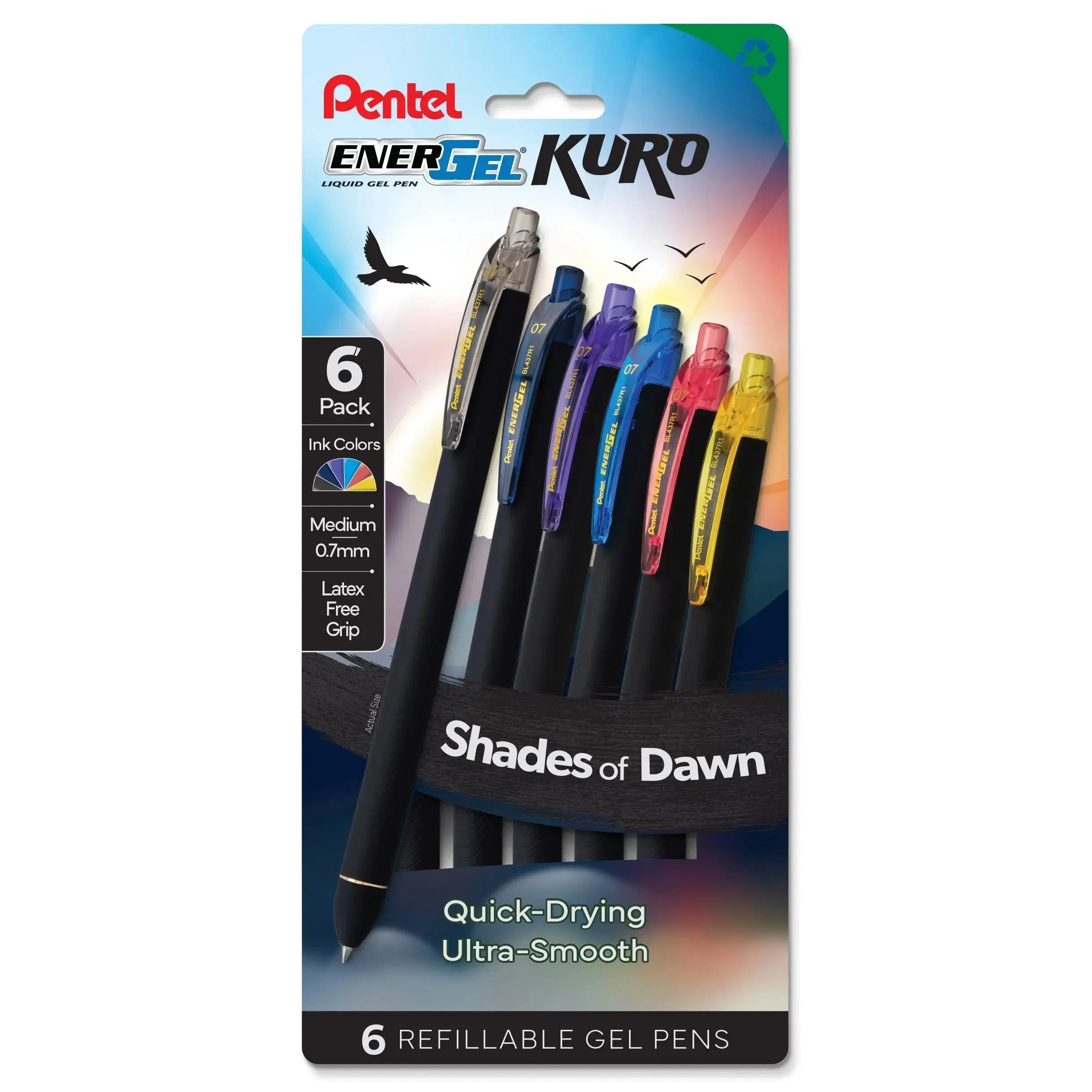 Pentel EnerGel Kuro Shades Packs, Liquid Gel Pen, 0.7mm, Assorted Ink - Pentel of America, Ltd.