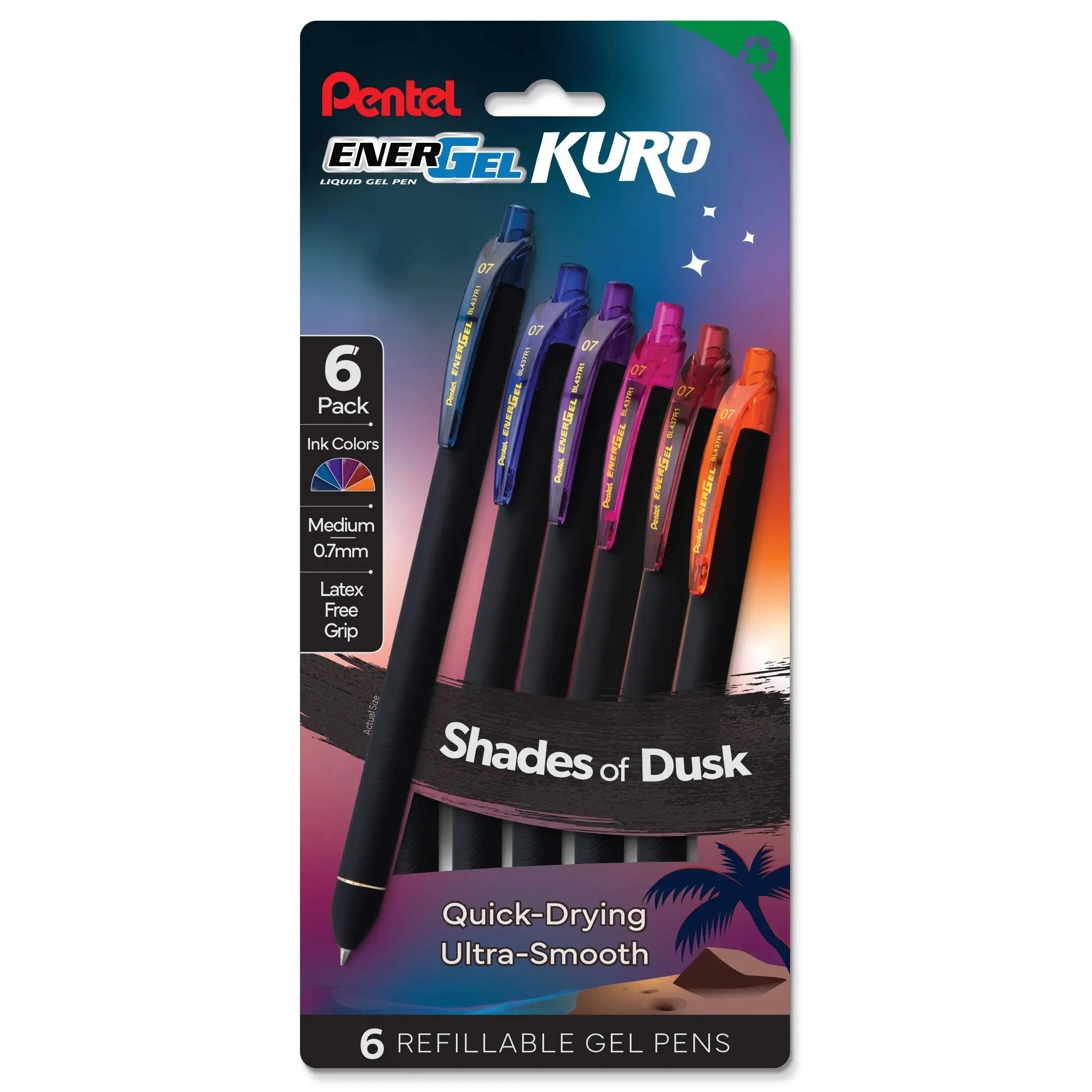Pentel EnerGel Kuro Shades Packs, Liquid Gel Pen, 0.7mm, Assorted Ink - Pentel of America, Ltd.