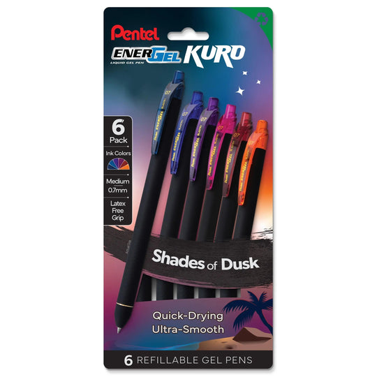 Pentel EnerGel Kuro Shades Packs, Liquid Gel Pen, 0.7mm, Assorted Ink - Pentel of America, Ltd.