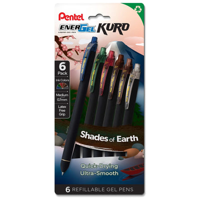 Pentel EnerGel Kuro Shades Packs, Liquid Gel Pen, 0.7mm, Assorted Ink