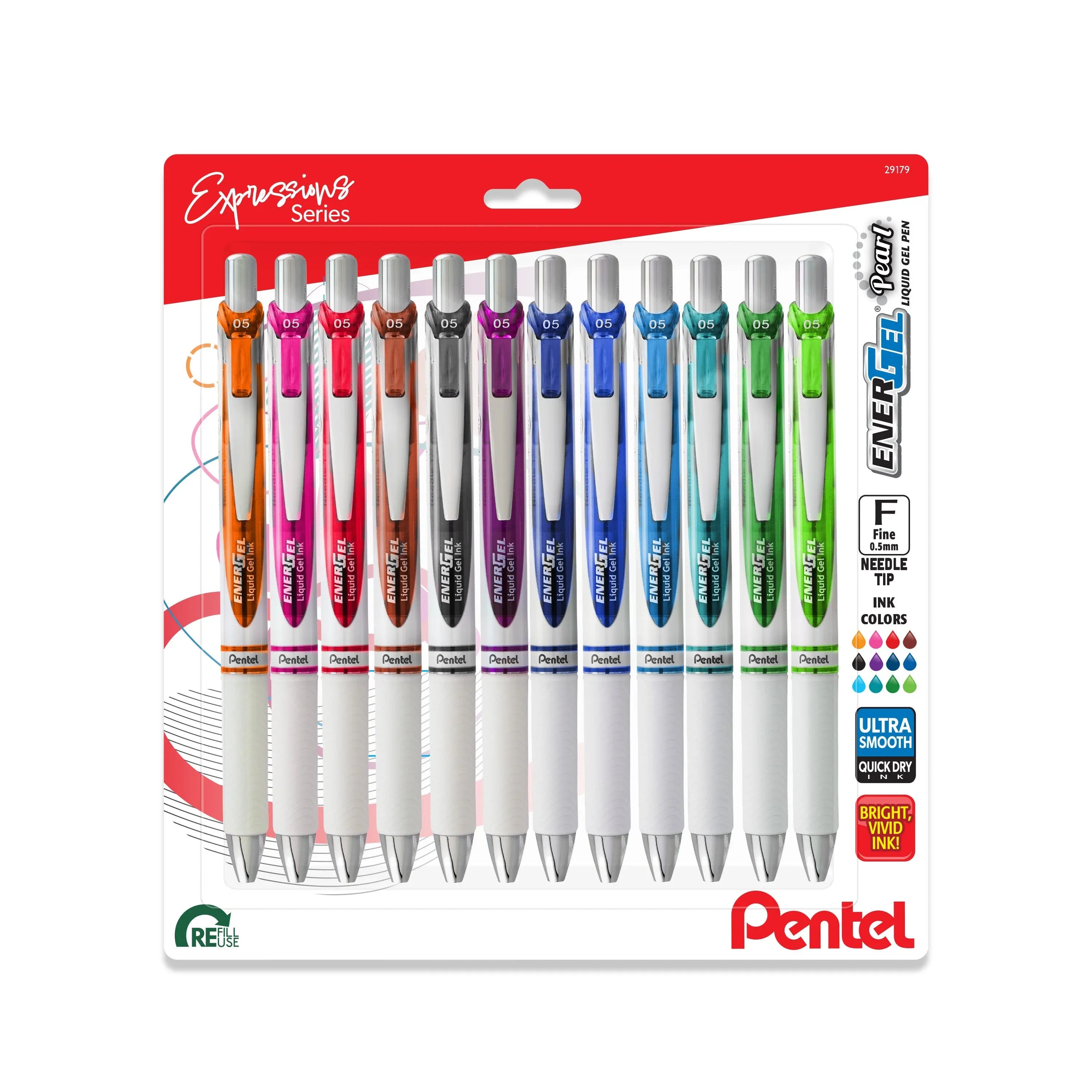 Pentel EnerGel RTX Pearl Liquid Gel Pen, (0.5mm) Needle Tip, Fine Line, Asstd. Ink, 12 - Pk - Pentel of America, Ltd.