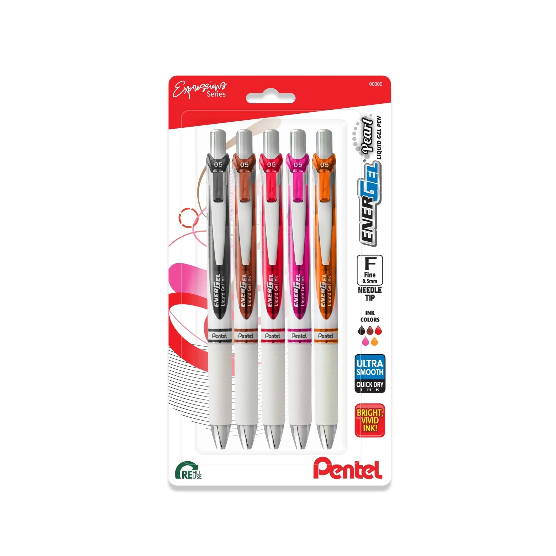 Pentel EnerGel RTX Pearl Liquid Gel Pen, Expressions Pack, (0.5mm) Needle Tip, Assorted Ink, 5 - Pk - Pentel of America, Ltd.
