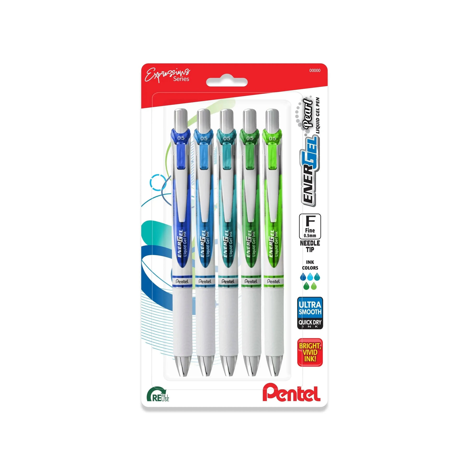 Pentel EnerGel RTX Pearl Liquid Gel Pen, Expressions Pack, (0.5mm) Needle Tip, Assorted Ink, 5 - Pk - Pentel of America, Ltd.