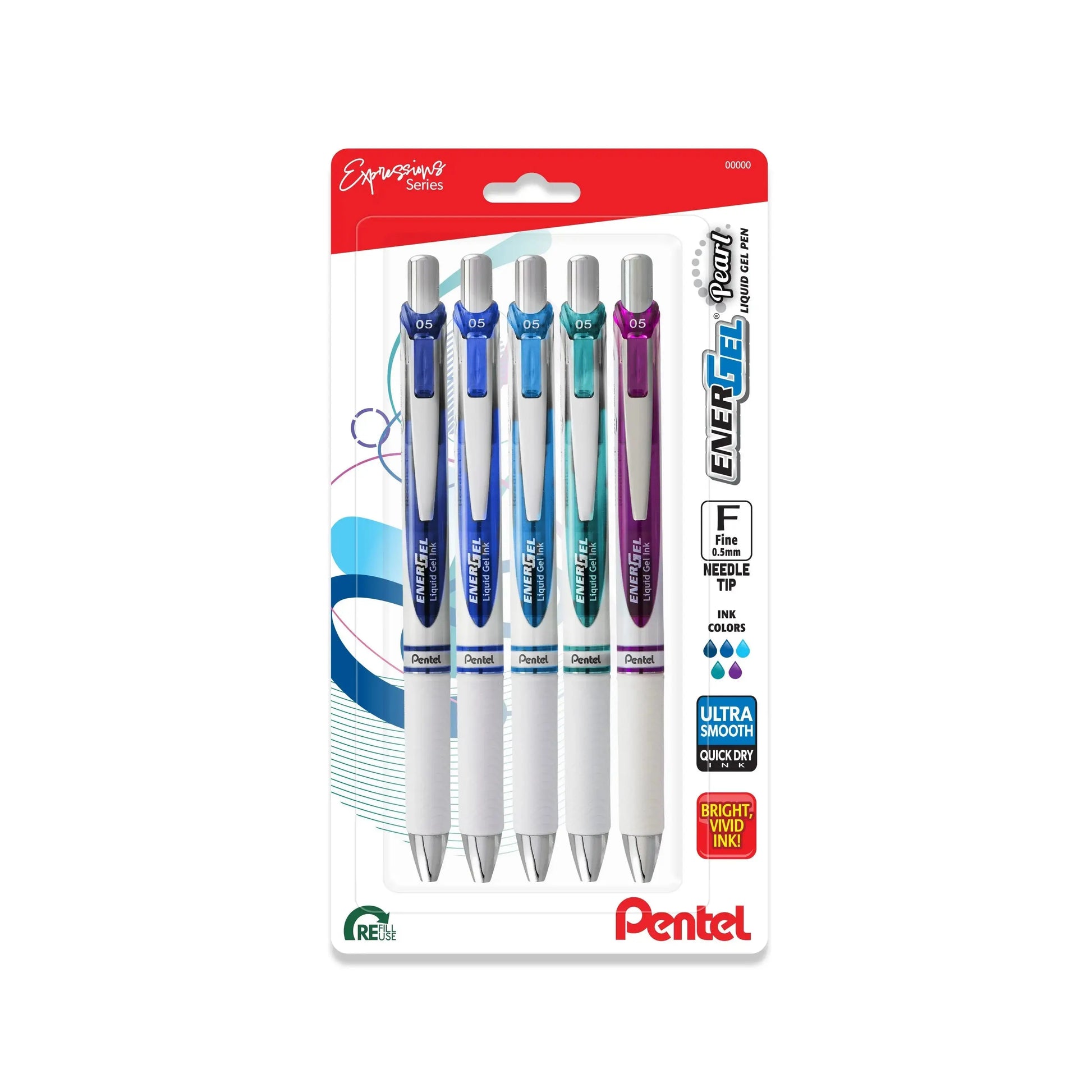 Pentel EnerGel RTX Pearl Liquid Gel Pen, Expressions Pack, (0.5mm) Needle Tip, Assorted Ink, 5 - Pk - Pentel of America, Ltd.
