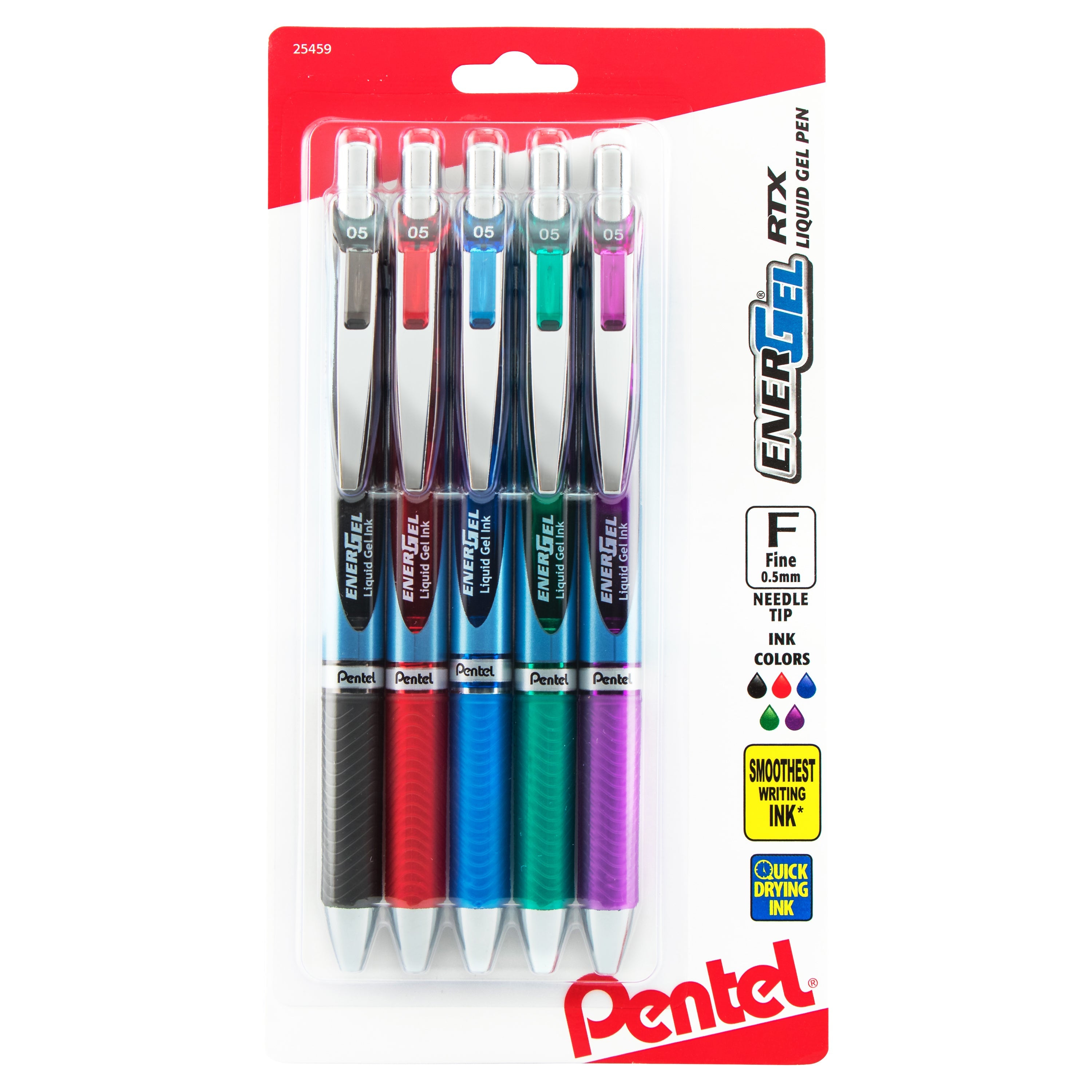 Pentel EnerGel RTX Retractable Liquid Gel Pen, (0.5mm) Needle Tip, Fine Line, Assorted Ink, 5-Pk - Pentel of America, Ltd.