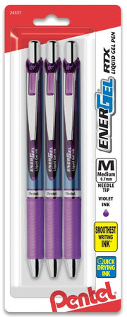 Pentel EnerGel RTX Retractable Liquid Gel Pen, (0.7mm) Needle Tip, Medium Line, Violet Ink, 3-Pk - Pentel of America, Ltd.