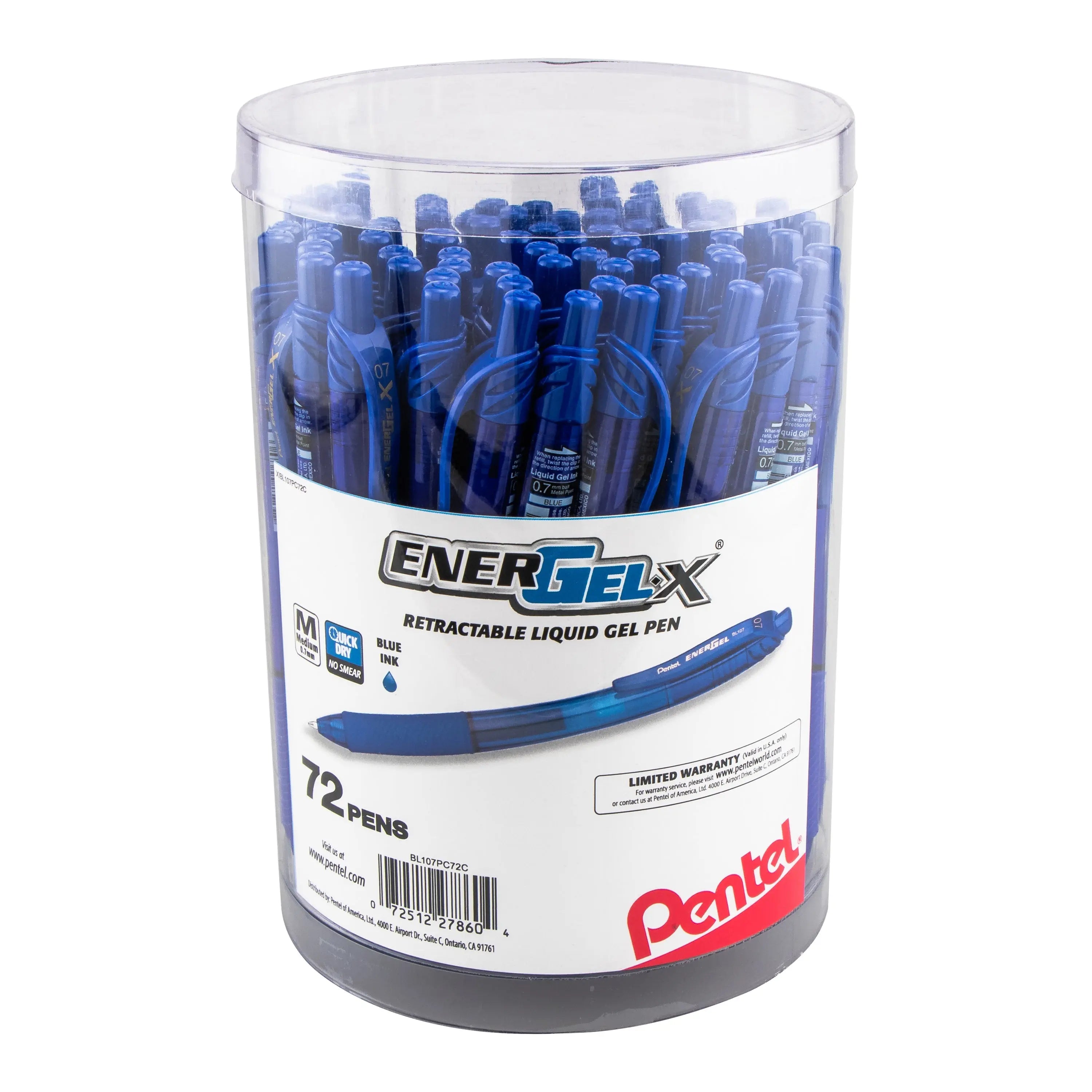 Pentel EnerGel-X Retractable Gel Pen, (0.7mm) Med. line, 72 pcs