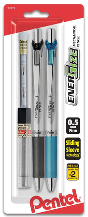 Pentel EnerGize Automatic Pencil with Lead and Erasers, 0.5mm, Assorted, 2 Pack (PL75LEBP2) - Pentel of America, Ltd.
