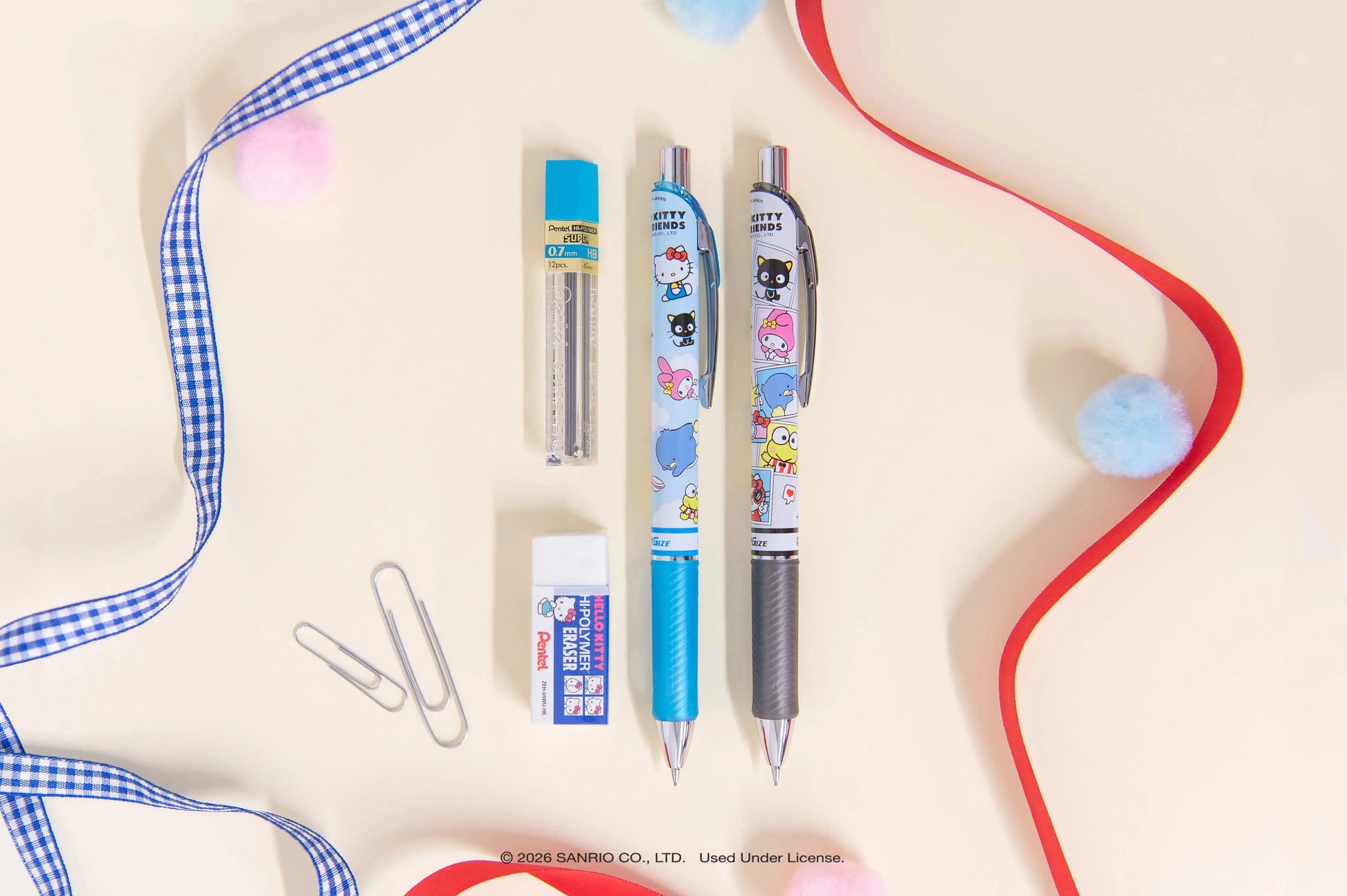 Pentel EnerGize Mechanical Pencil, Hello Kitty® and Friends, Limited Edition, 0.7mm, W/Refill Lead and Small Block Eraser, 2-Pk - Pentel of America, Ltd.