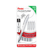 Pentel Floatune Retractable Rollerball, 0.8mm Medium Point, Black Ink, 5 - pk (BY208PF5A) - Pentel of America, Ltd.