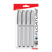 Package of four black ink rollerball pens with medium 0.8mm tip designed for smooth writing, featuring a sleek white barrel and premium ink quality.
