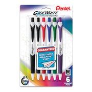 Pentel GlideWrite Ballpoint Pen with TechniFlo Ink, (1.0mm) Medium Line, Assorted Ink, Pack of 6 (BX910BP6M1) - Pentel of America, Ltd.
