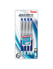 Pack of four blue ink ballpoint pens with medium 1.0mm tips, featuring smooth TechniFlo ink for effortless writing, ideal for everyday use and premium writing tools.