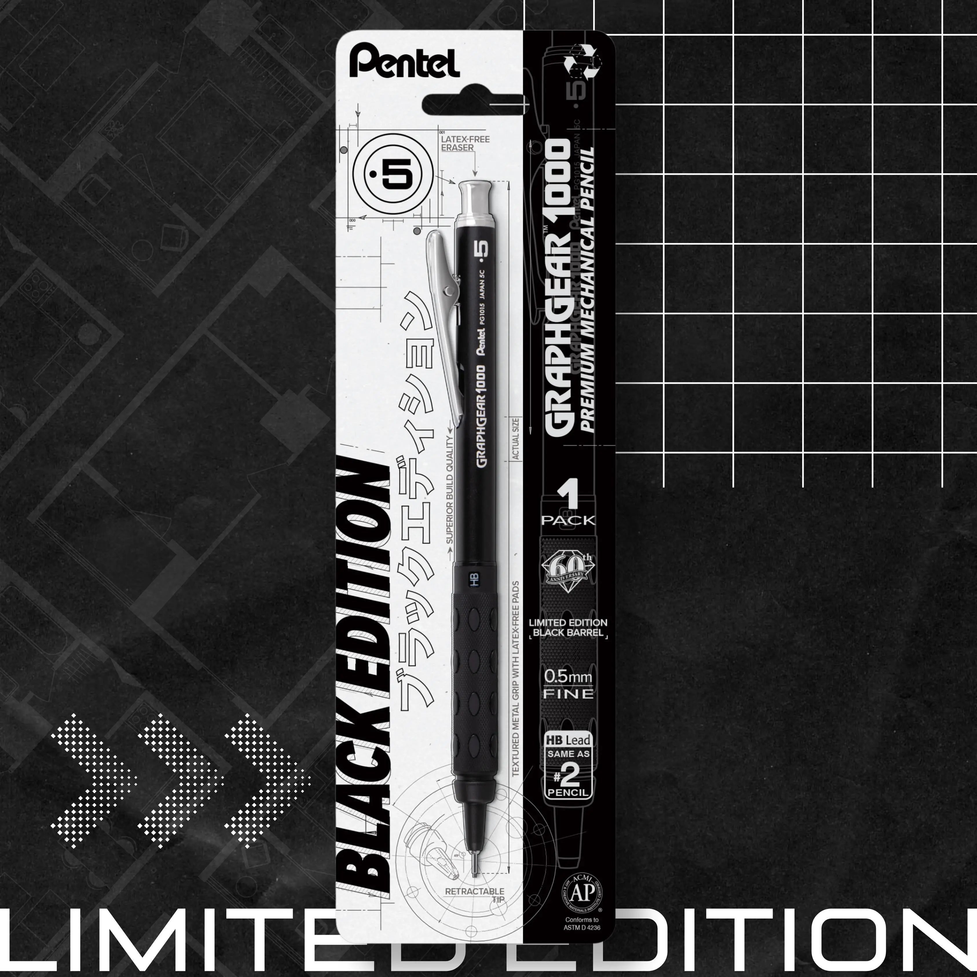 Pentel GraphGear 1000, Limited Black Edition, Drafting Mechanical Pencil (0.5mm), 1 - Pk - Pentel of America, Ltd.