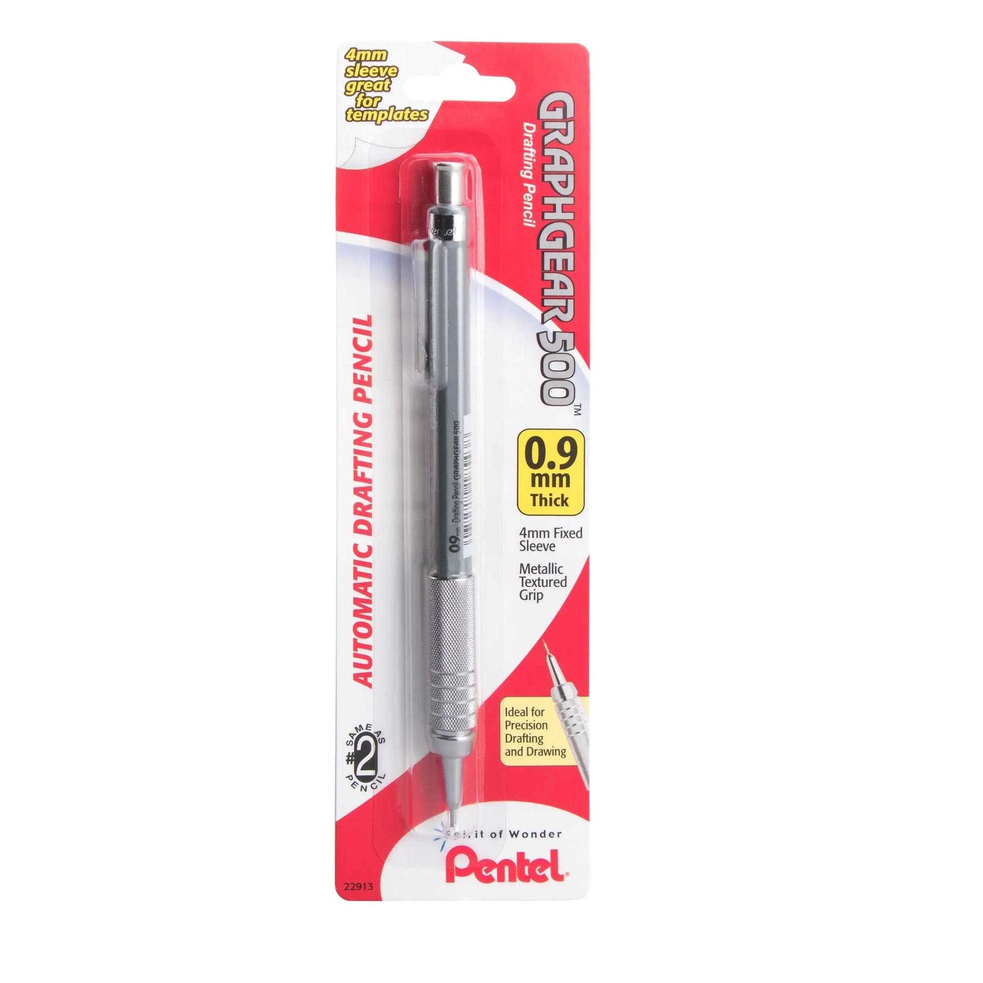 Mechanical drafting pencil with metallic textured grip and fixed sleeve, designed for precision drawing and art supplies, offering a comfortable, premium writing experience.