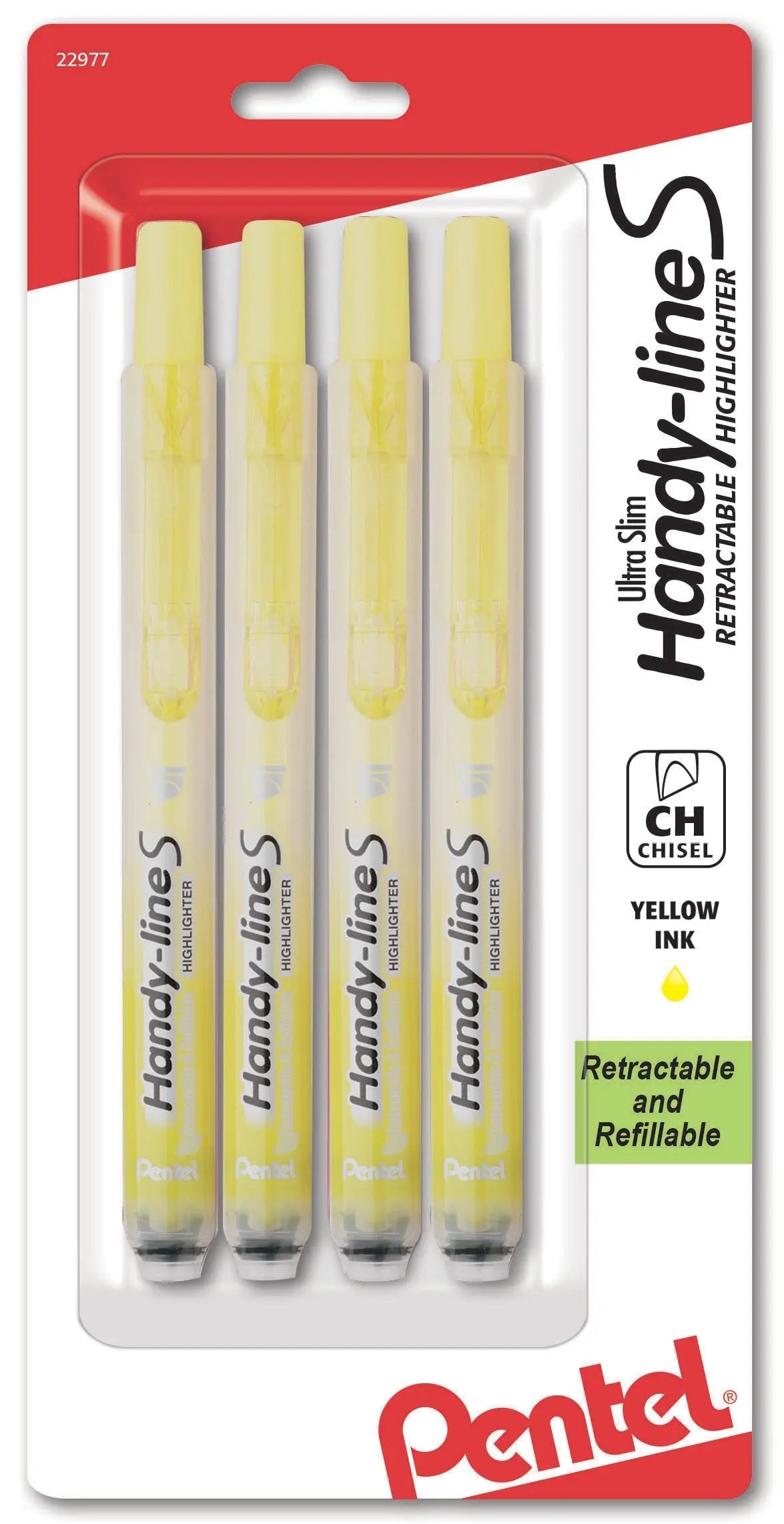 Pentel Handy-Line S Retractable Highlighters, Chisel Tip, 4-Pk - Pentel of America, Ltd.