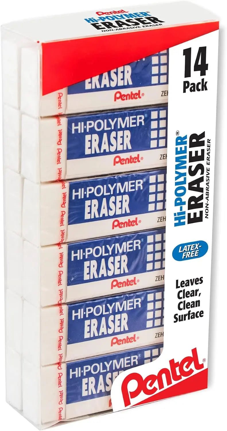 Pentel Hi-polymer Block Eraser Large, White, 14-pk Box w/ Window  - Pentel of America, Ltd.