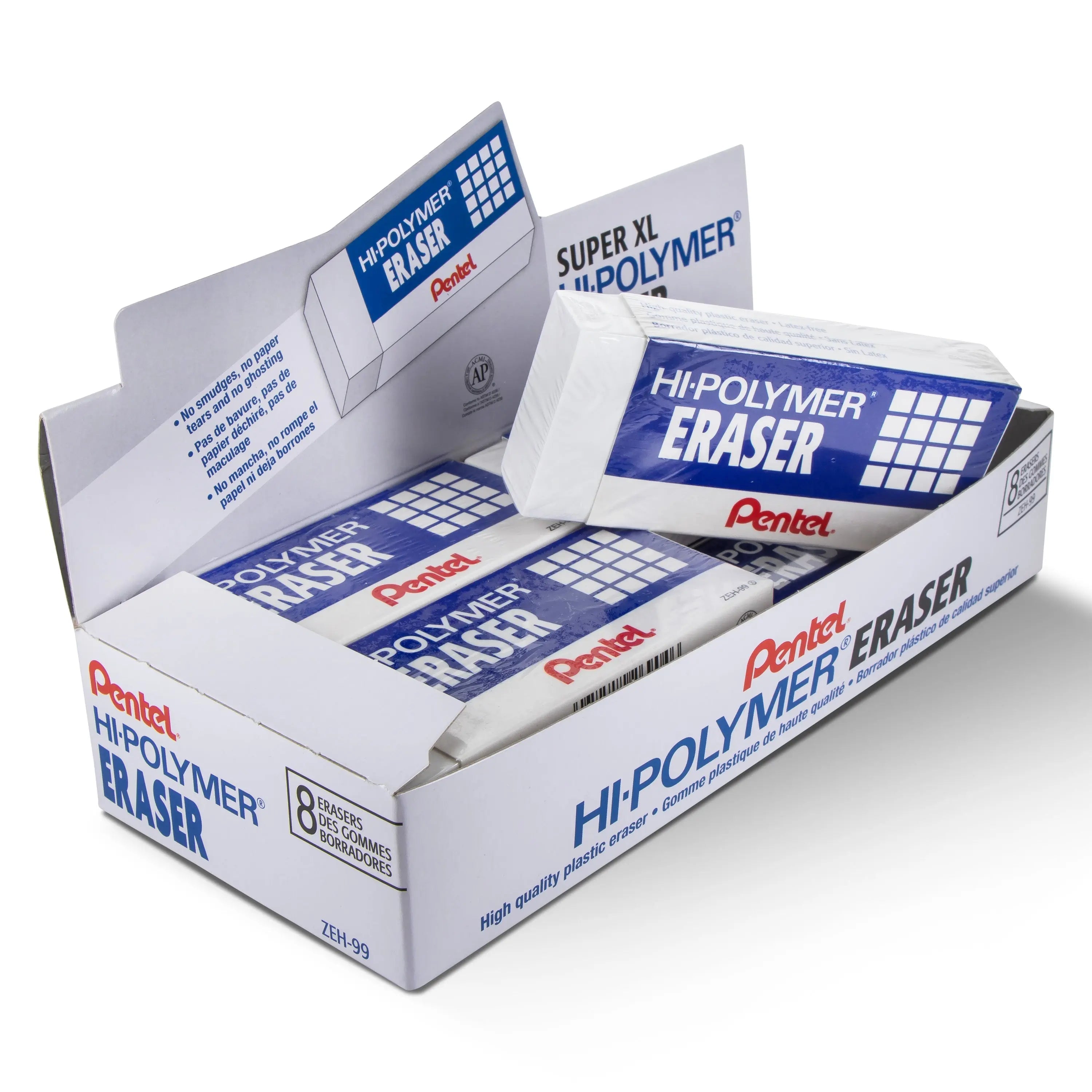 Pentel Hi-Polymer Block Eraser, Super XL White, Open Stock (8-pc) - Pentel of America, Ltd.