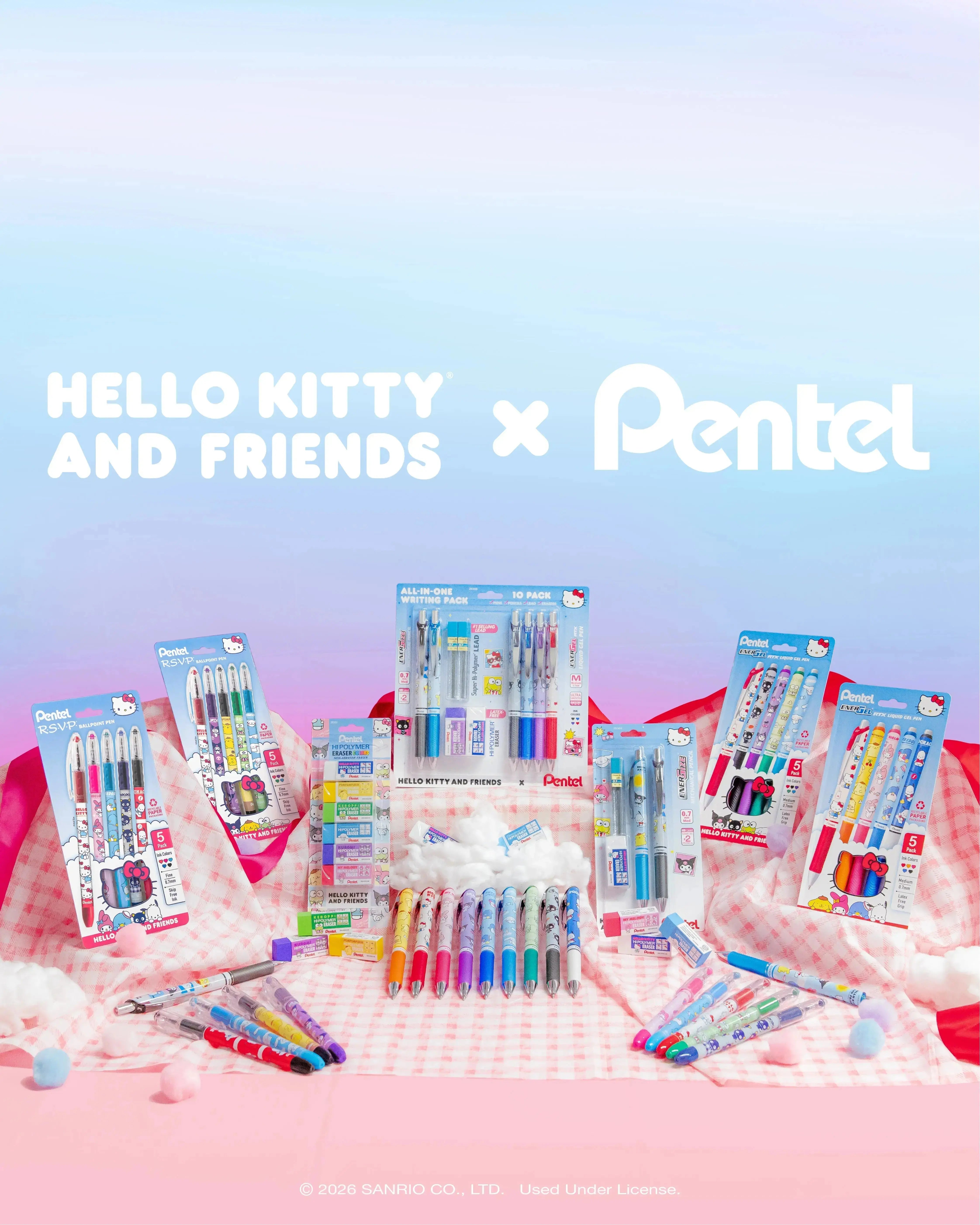 Pentel Hi-Polymer Eraser Colors, Hello Kitty® and Friends, Small Assorted Colors Block Eraser, Canister Display - 48 Pcs - Pentel of America, Ltd.