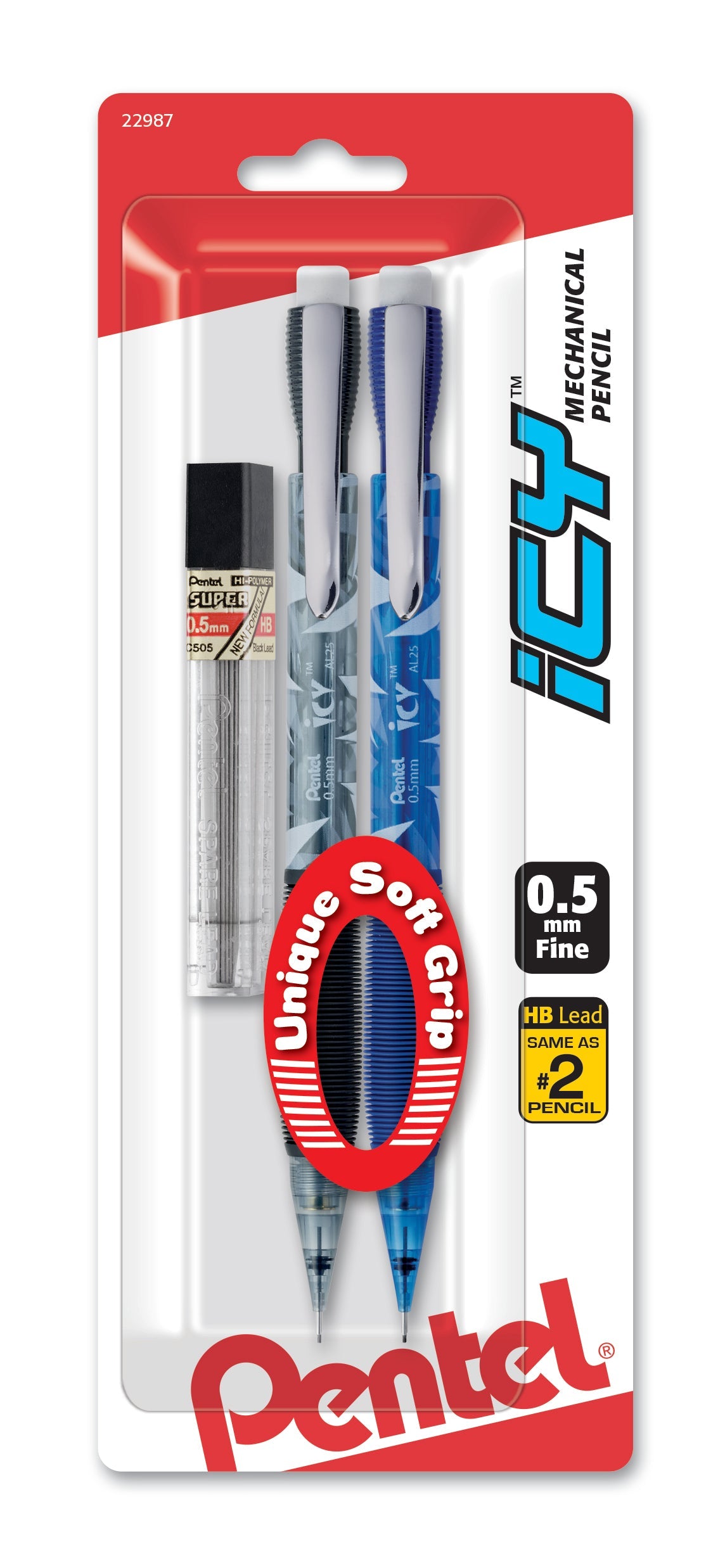 Pentel ICY (0.5mm) Mechanical Pencil, Assorted Barrels, 2-Pk with Lead - Pentel of America, Ltd.