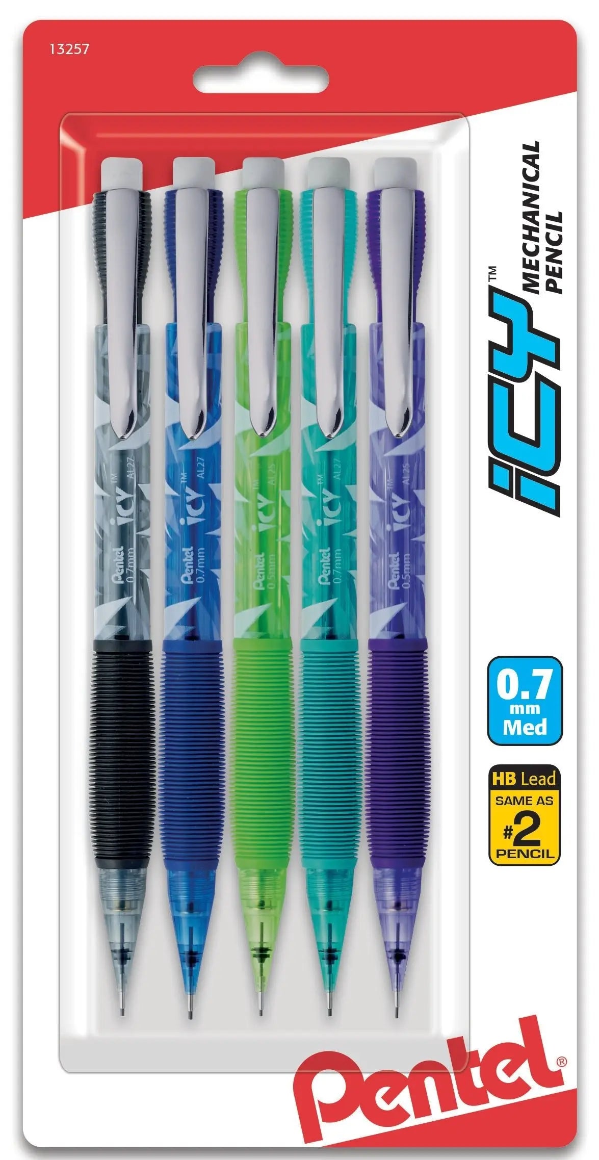 Pentel Icy Razzle - Dazzle Mechanical Pencil, (0.7 mm), Assorted Barrels, Pack of 5 (AL27RDBP5M) - Pentel of America, Ltd.
