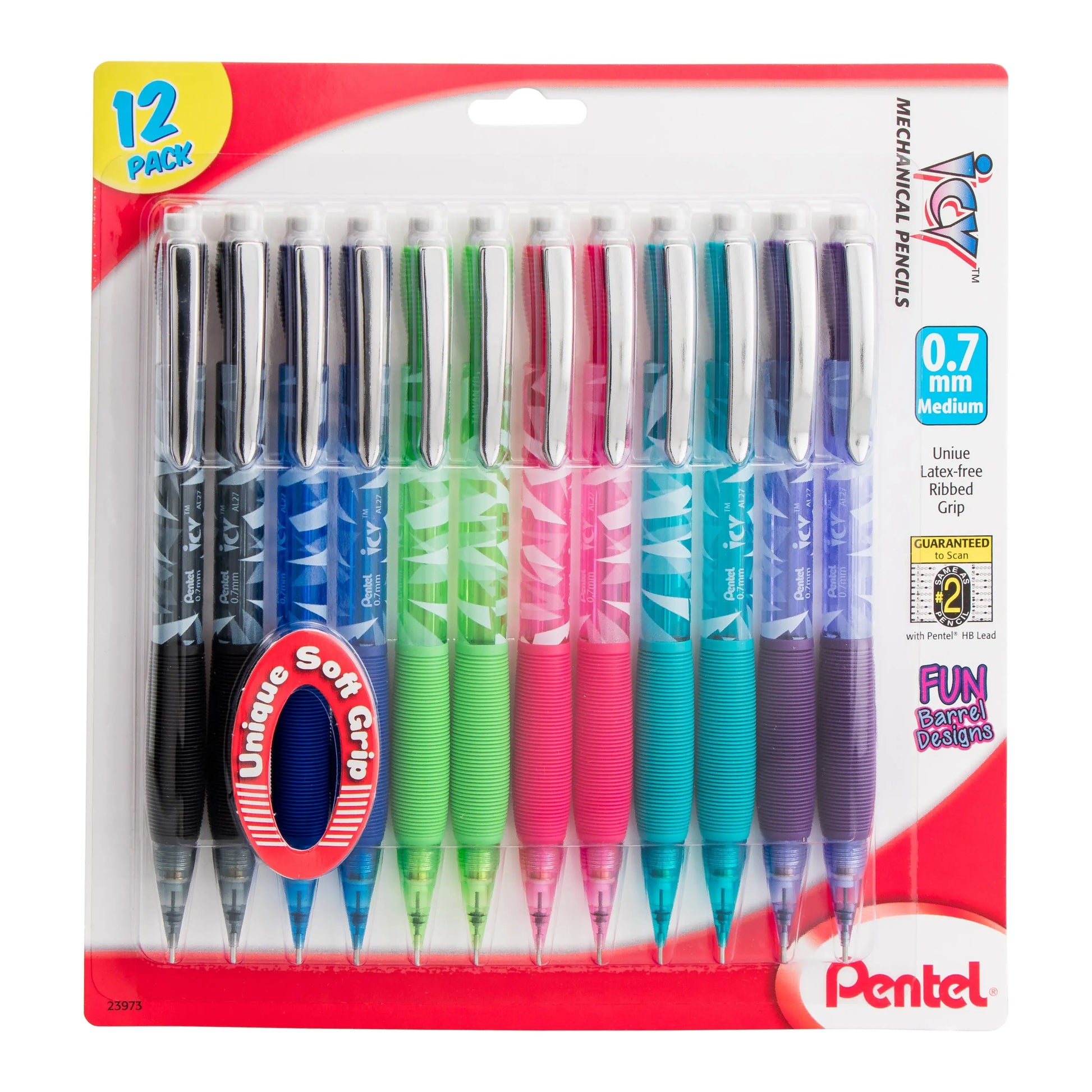 Pentel Icy Razzle - Dazzle Mechanical Pencil, (0.7mm), Assorted Barrels, Color May Vary, Pack of 12 (AL27RDBP12M) - Pentel of America, Ltd.