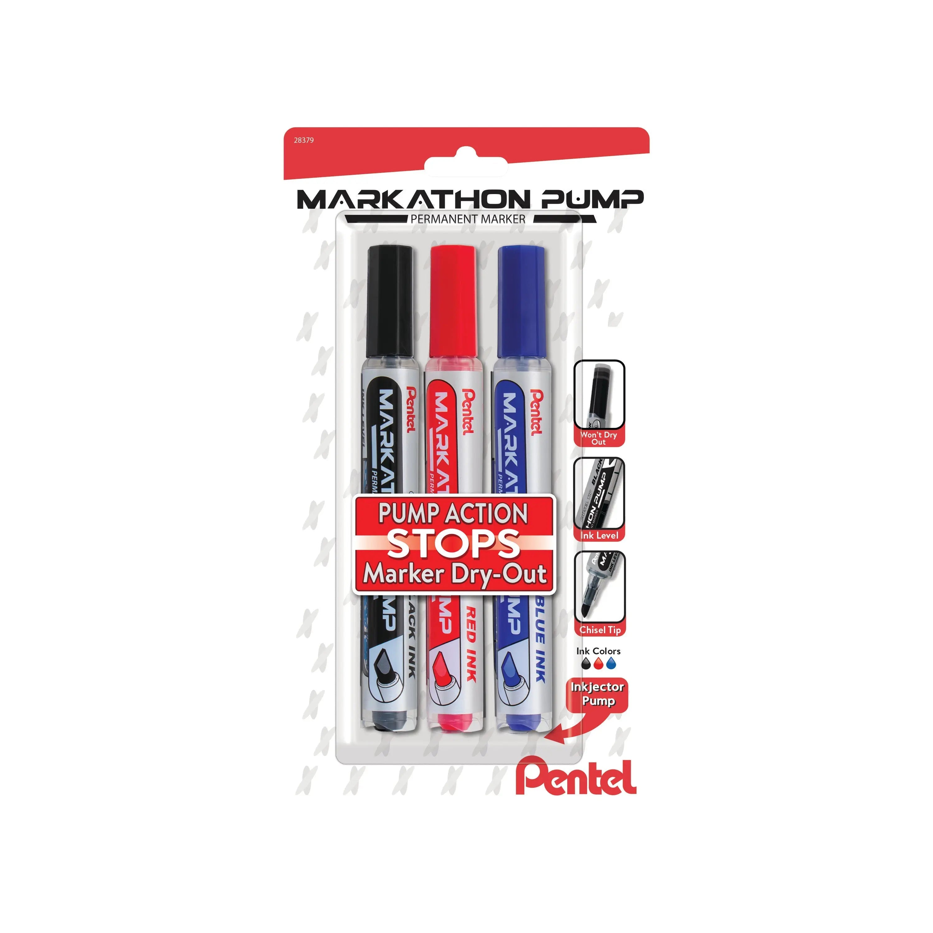 Pentel Markathon Pump Permanent Marker, Chisel Tip, Assorted Packs - Pentel of America, Ltd.