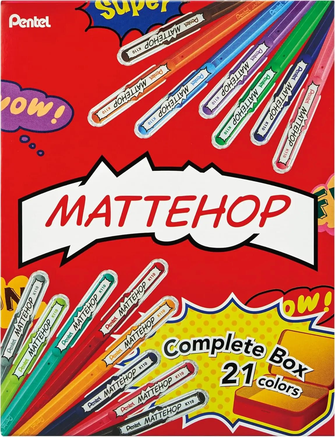 Pentel MATTEHOP Color Gel Pen Set, (1.0 mm), 21 Colors, with Metal