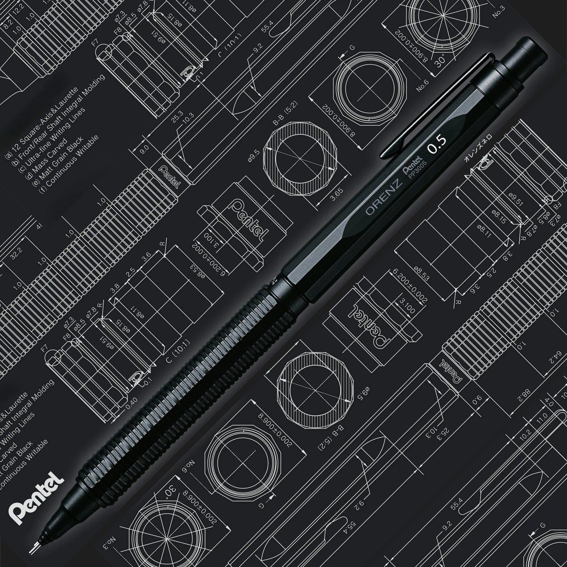 Pentel Orenz Nero Mechanical Drafting Pencil, Automatic Lead Advance, Black Barrel  - Pentel of America, Ltd.