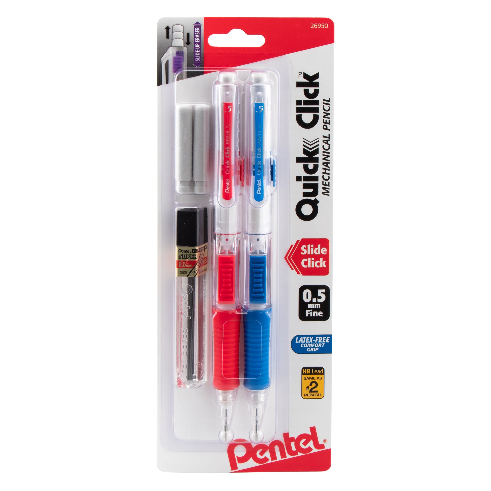 Pentel QUICK CLICK Mechanical Pencil (0.5mm) with Lead and (2) Eraser Refills, 2-Pk - Pentel of America, Ltd.