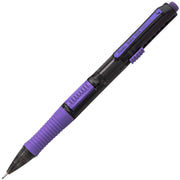 Mechanical pencil with a sleek black body and purple accents including grip, clip, and push button, designed for precise medium 0.7mm writing and drawing tasks.