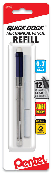 Pentel Refill Lead Cartridge For Quick Dock (0.7mm) 1 Refill Cartridge + 3 Erasers - Pentel of America, Ltd.