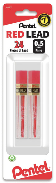 Pentel Refill Lead Red (0.5mm) Fine 12 pcs/Tube 2-Pk - Pentel of America, Ltd.