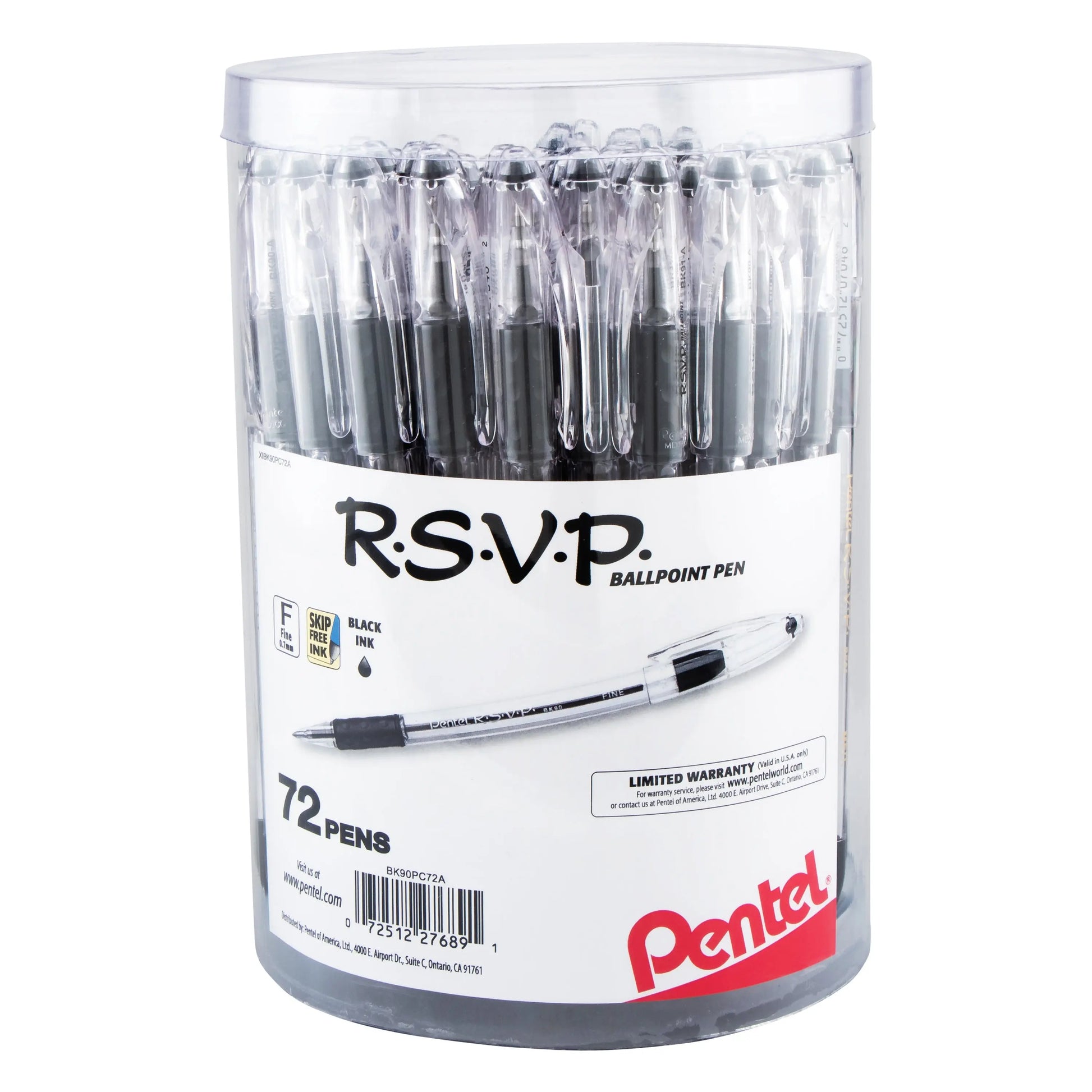 Pentel RSVP Ballpoint Pen (0.7mm) Fine Line 72 - pk Canister Pack for Office & School - Pentel of America, Ltd.