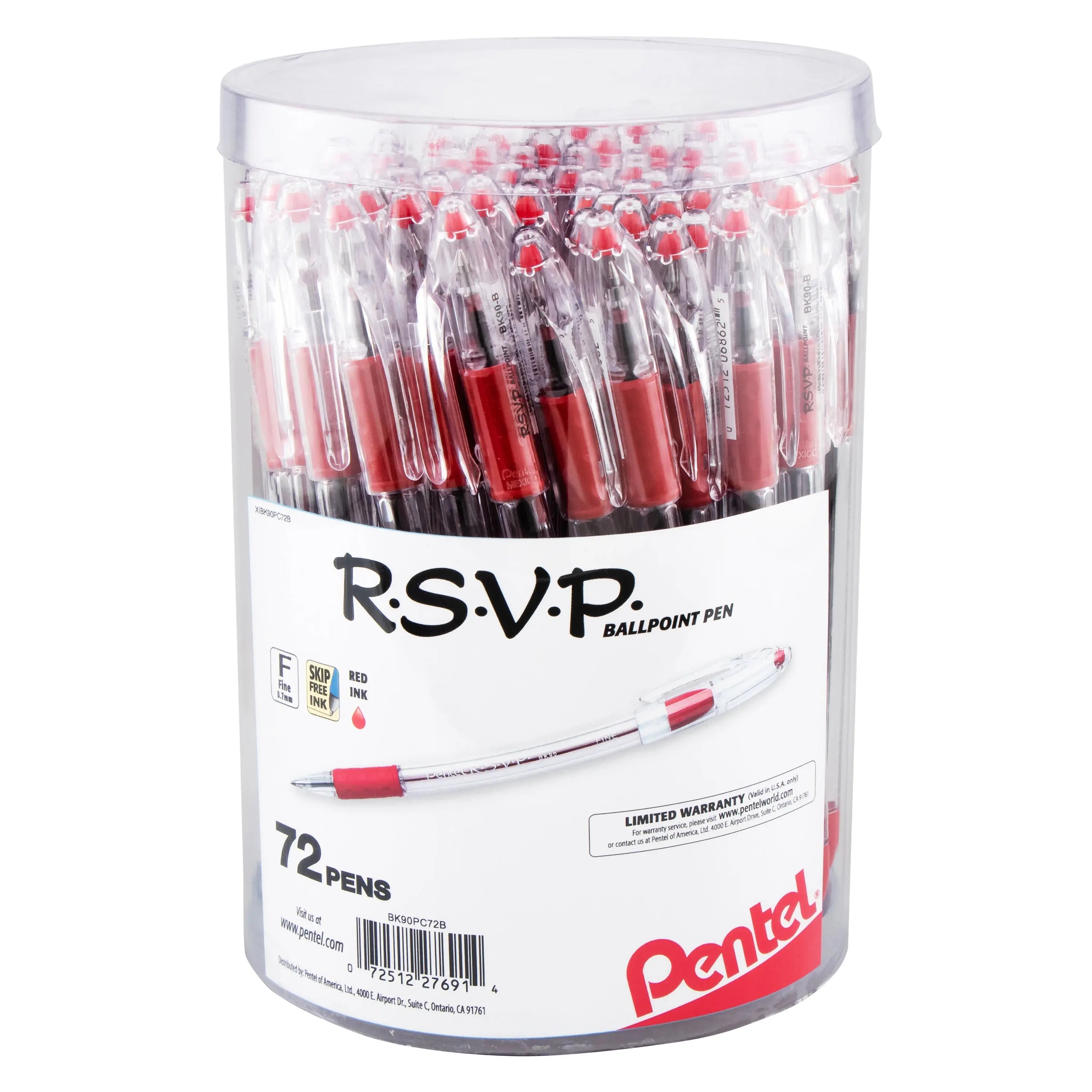 Pentel RSVP Ballpoint Pen (0.7mm) Fine Line 72-pk Canister Pack
