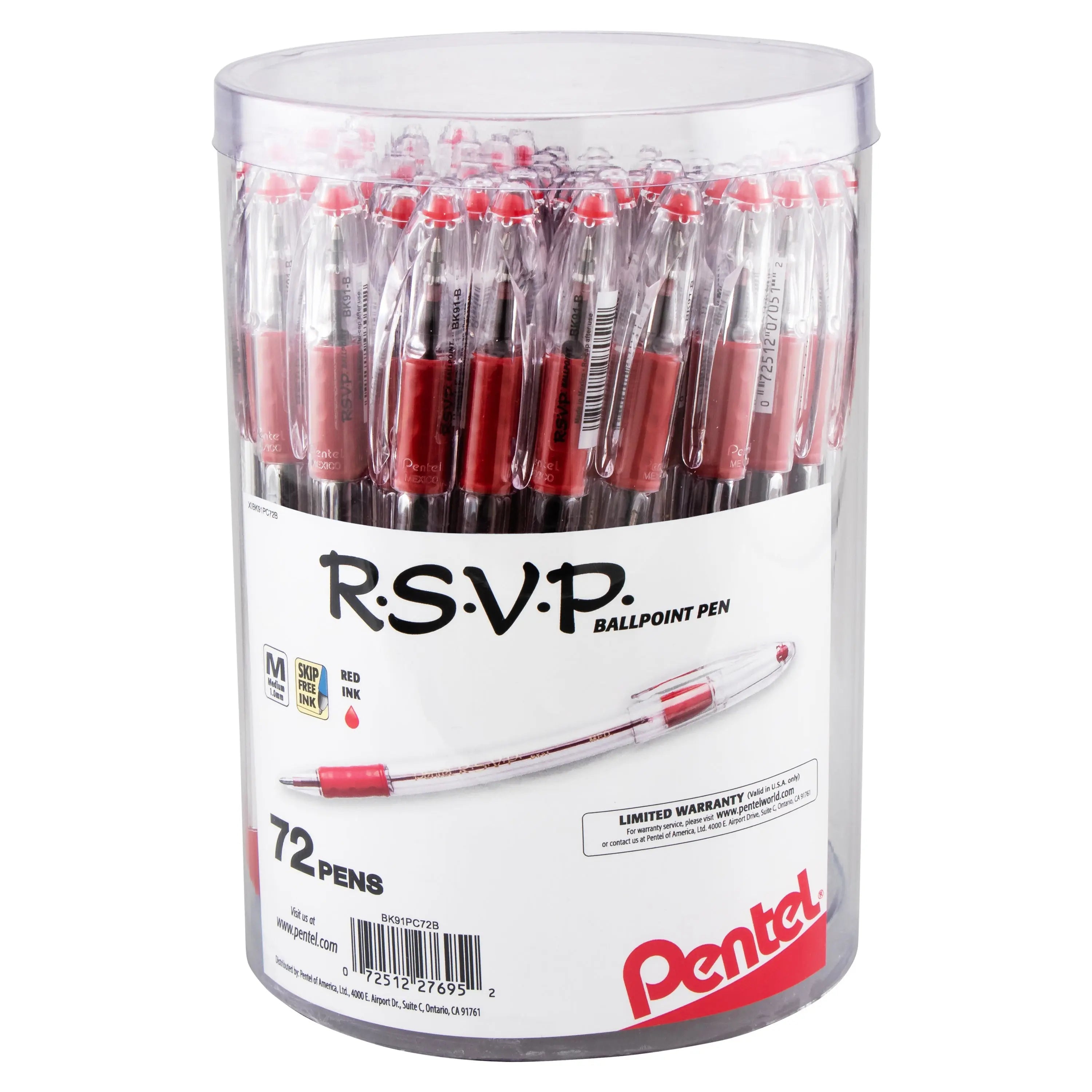 RSVP Ballpoint Pen, (1.0mm) Med Line, Blue Ink, 72-pk Canister