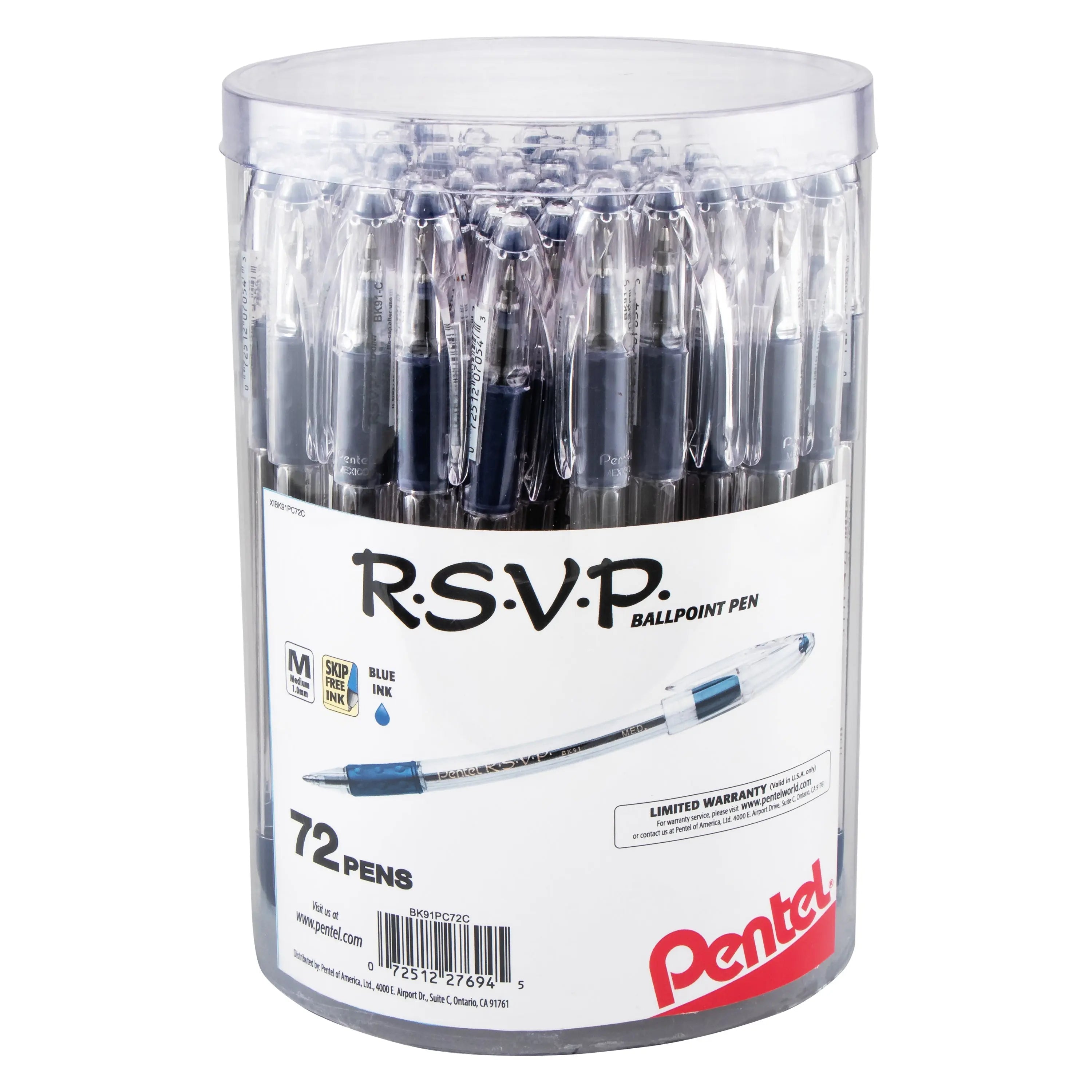 RSVP Ballpoint Pen, (1.0mm) Med Line, Blue Ink, 72-pk Canister